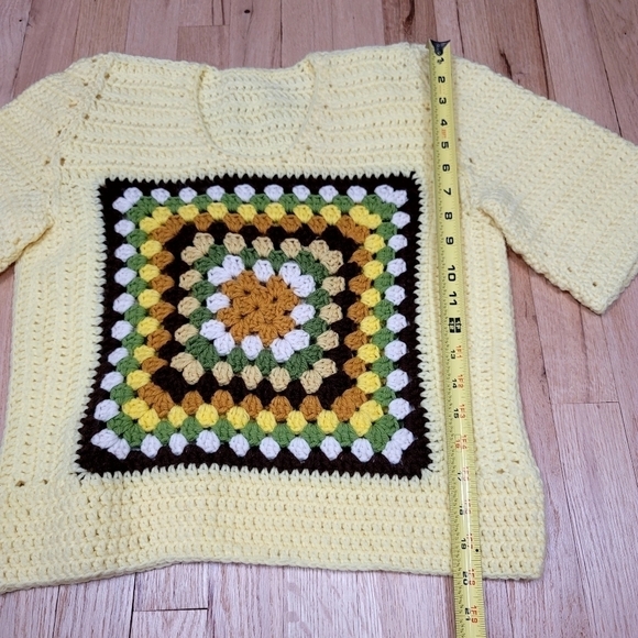 Handmade Granny Square Crocheted Top Yellow Unqiue - Picture 3 of 12
